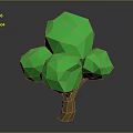 Minimalist Low Poly Tree With Green Foliage And Brown Trunk On Gray Background