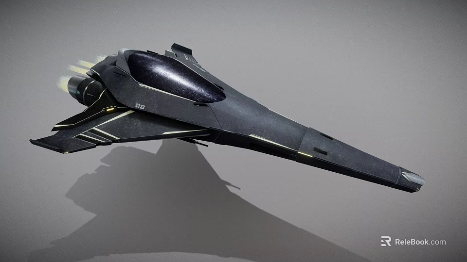 Sleek Black Futuristic Fighter Jet 3D Model With Aerodynamic Design And Yellow Afterburner Flames 3d model 