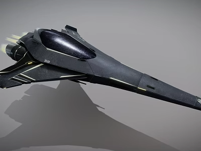 Sleek Black Futuristic Fighter Jet 3D Model With Aerodynamic Design And Yellow Afterburner Flames 3d model