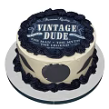 Vintage Style Round Cake With Black And Beige Cream Decoration And Text