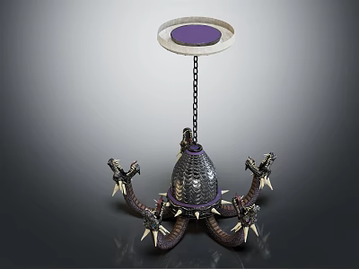 Artistic Metal Chandelier With Purple Shade Chain Hanging And Claw Decorations 3d model