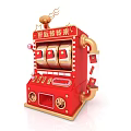 Red And Gold Commercial Slot Machine With Rotating Reels And Decorative Design