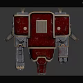 Red Mechanical Robot Character With Armor Legs Cannon Arms And Metallic Design