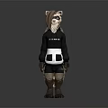 3D Anthropomorphic Creature Character Model With Bushy Tail Black Jacket Goggles And Gloves
