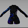 Stylish Black Jumpsuit With Blue And Purple Decorative Patterns Zipper Detail And Belt