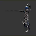 Decorative Medieval Armor Statue With Long Sword Blue Accents And Metal Details