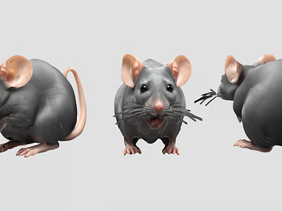 Three Gray Reptile Lizards In Various Angles Showing Open Mouth And Curled Tail 3d model