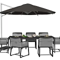 Outdoor Patio Table and Chair Set with Large Brown Umbrella for Dining Area