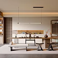 Traditional Zen Tea Room Interior Design With Wooden Table Tea Sets And Pendant Lights
