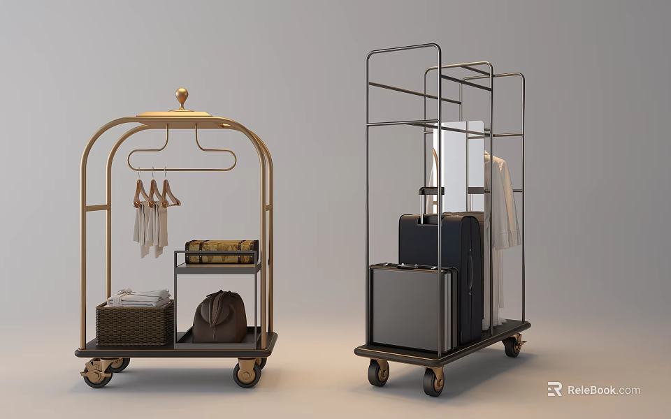 Modern Luggage Carts With Storage And Hanging Elements 3d model