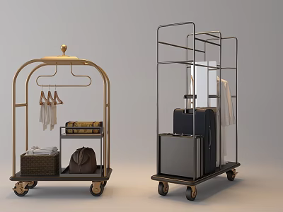 Modern Luggage Carts With Storage And Hanging Elements 3d model