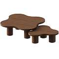 Modern Petal Shaped Coffee Table With Wooden And Black Finish And Cylindrical Legs