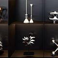 Modern Decorative Ornament Combination Set on Illuminated Display Shelves with Artistic Designs