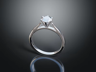 Fashion Jewelry Silver Ring With Solitaire Diamond Elegant Design Shiny Appearance 3d model