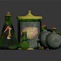 Green Glassware Collection With Various Shapes And Wooden Stoppers For Decor And Storage
