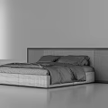 Modern Double Bed With Minimalist White Headboard And Gray Bedding in Contemporary Bedroom