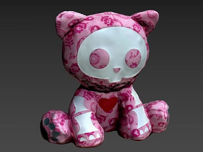 Pink Cat Doll With Skull Patterns White Face Paws And Heart Design 3d model