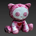 Pink Cat Doll With Skull Patterns White Face Paws And Heart Design
