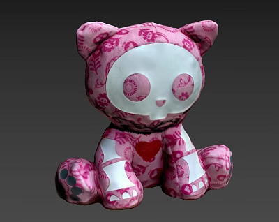 Pink Cat Doll With Skull Patterns White Face Paws And Heart Design 3d model