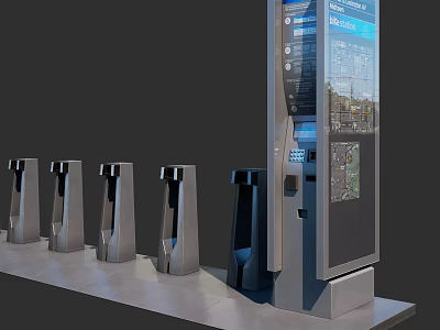 Modern Station Turnstiles And Information Kiosk With Digital Display And Map Interface 3d model