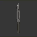 Tactical Combat Knife With Serrated Metal Blade And Textured Gray Handle