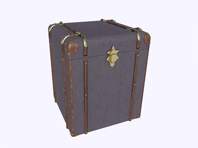 Vintage Gray Storage Trunk with Brown Leather Trim Gold Metal Clasps and Star Shaped Emblem 3d model