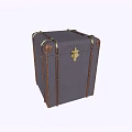 Vintage Gray Storage Trunk with Brown Leather Trim Gold Metal Clasps and Star Shaped Emblem