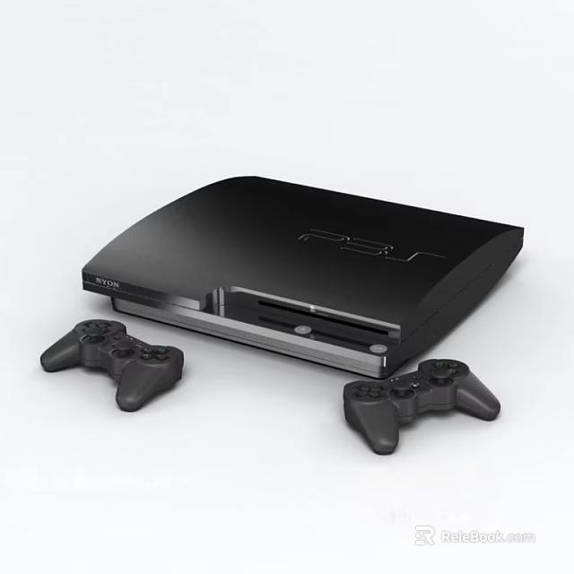 Modern Black Entertainment Game Console With Dual Wireless Controllers For Home Gaming 3d model 