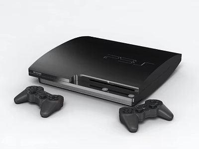 Modern Black Entertainment Game Console With Dual Wireless Controllers For Home Gaming 3d model
