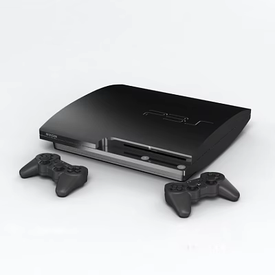 Modern Black Entertainment Game Console With Dual Wireless Controllers For Home Gaming 3d model