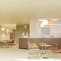 Dessert Café Interior Design with Hanging Lights Cozy Tables Chairs and Modern Counter