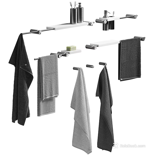 Modern Bathroom Cabinet Rack With Hanging Towels Towel Bars And Soap Dish 3d model 