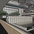 Modern Front Desk Reception Lobby With Large Windows Glass Partitions And Wooden Elements