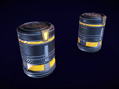 Two Black And Yellow Industrial Equipment Barrels For Industrial Storage Use 3d model