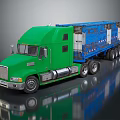 Green Semi Truck With Blue Cargo Trailer For Heavy Duty Transportation