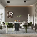Modern Restaurant Dining Area With Round Table Green Chairs And Large Windows 3d model
