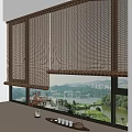 Brown Bamboo Window Curtains with Scenic Outdoor View and Indoor Vase Tableware