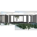 Modern Glass Sliding Doors Connecting Indoor Outdoor Space with Lawn Tree and Mountain View
