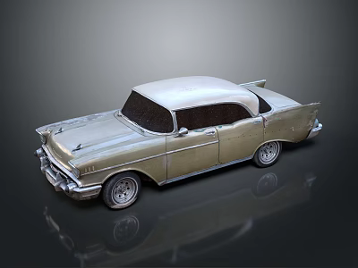 Vintage Classic Car With Golden Body White Roof And Reflective Surface Design 3d model