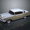 Vintage Classic Car With Golden Body White Roof And Reflective Surface Design