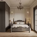 Elegant Bedroom Interior Design With Four Poster Bed Chandelier Wall Sconces And Arched Windows