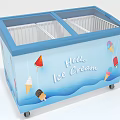 Blue Double Door Ice Cream Freezer With Hello Ice Cream Graphics And Wheels