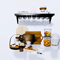 Organized Kitchen Utensils Display With Black Shelf Hanging Cups Wooden Chopping Board And Fruit Basket