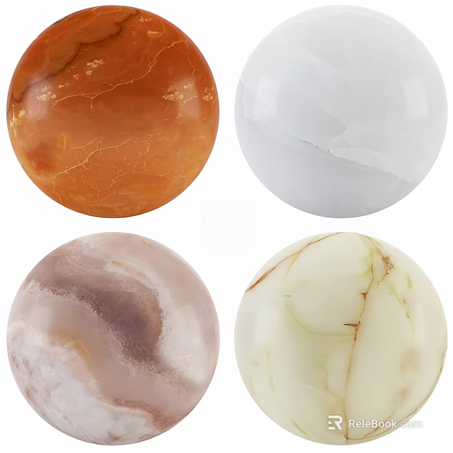 Decorative Marble Sphere Components Featuring Various Colors and Natural Textures 3d model