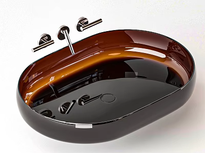 Elegant Modern Oval Glossy Brown Black Bathroom Washbasin With Faucet Controls 3d model