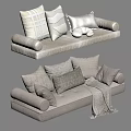 Soft Neutral Decorative Pillows on Modern Beige Sofa with Gray Throw Blanket 3d model