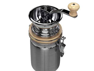 Stainless Steel Manual Spice Grinder Kitchen Appliance With Wooden Handle Design 3d model