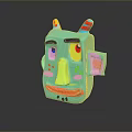 Turquoise Game And Movie Character With Large Eyes Yellow Nose Pink Ears And Decorative Horns