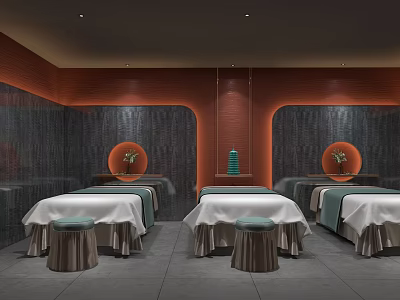 Modern SPA Sauna Room With Massage Beds Stools And Decor 3d model