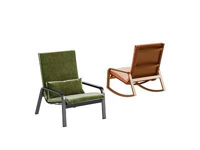 Green Leisure and Brown Rocking Chairs with Comfortable Cushions and Modern Style 3d model